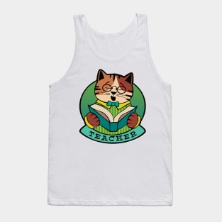 Teacher Cat Reading Book Tank Top